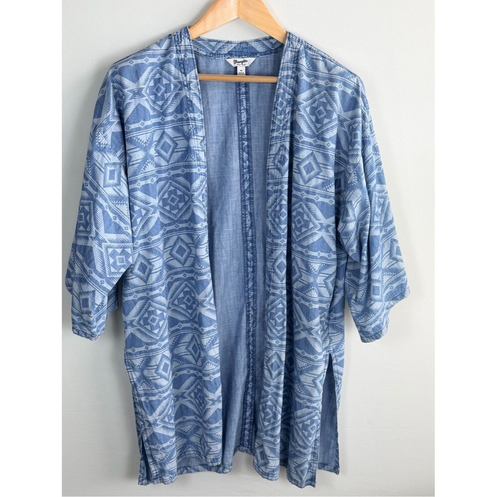 Wrangler Retro Blue Aztec Kimono Cardigan Open Front Lightweight Size M